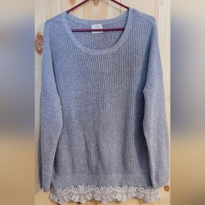 Urban Outfitters Pins & Needles Oversized Lace Trim Sweater Gray Knit Cozy Sz L